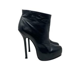 YSL Blue Bottom Rive Gauche Platform Heel Ankle Boots - Black - Size 39